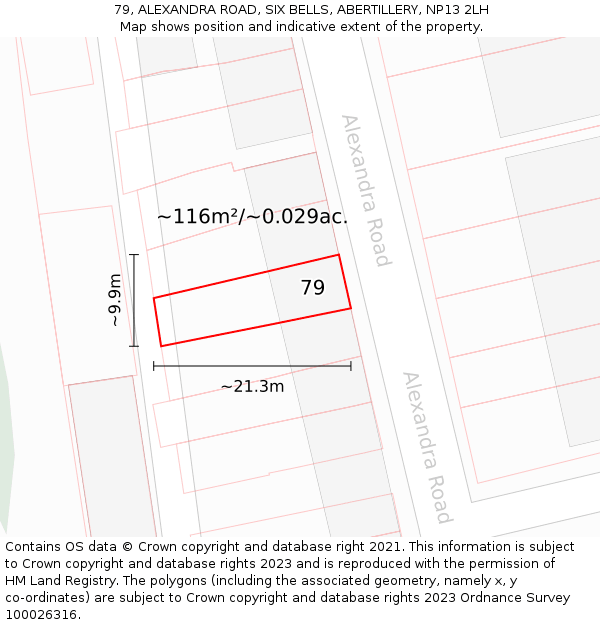 79, ALEXANDRA ROAD, SIX BELLS, ABERTILLERY, NP13 2LH: Plot and title map