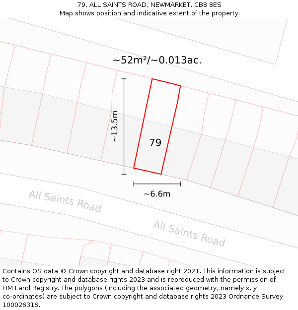 79, ALL SAINTS ROAD, NEWMARKET, CB8 8ES: Plot and title map