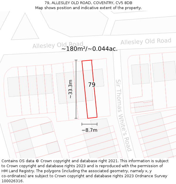 79, ALLESLEY OLD ROAD, COVENTRY, CV5 8DB: Plot and title map