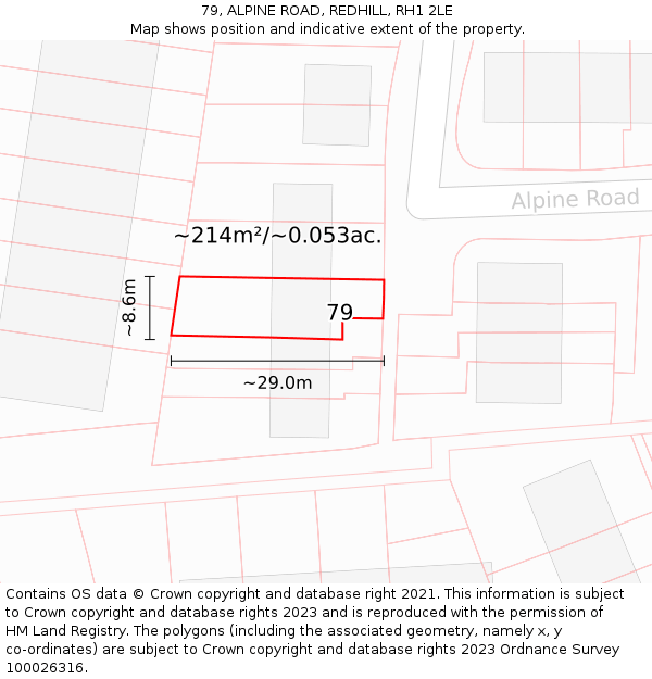 79, ALPINE ROAD, REDHILL, RH1 2LE: Plot and title map