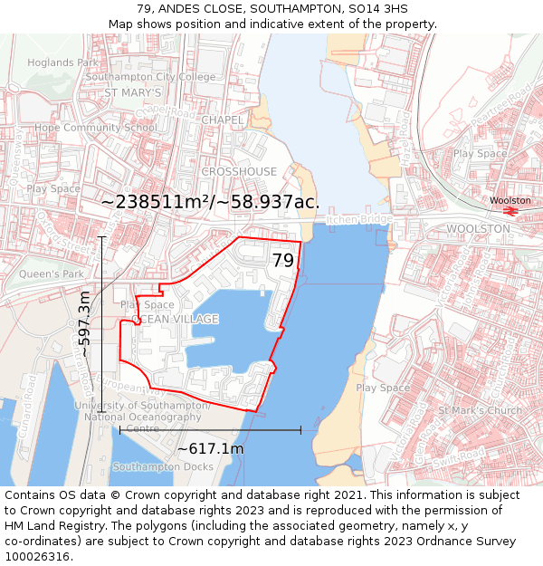 79, ANDES CLOSE, SOUTHAMPTON, SO14 3HS: Plot and title map