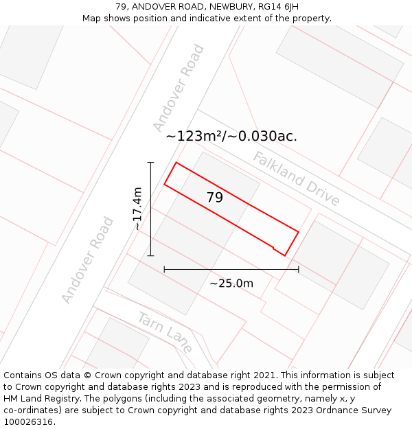 79, ANDOVER ROAD, NEWBURY, RG14 6JH: Plot and title map