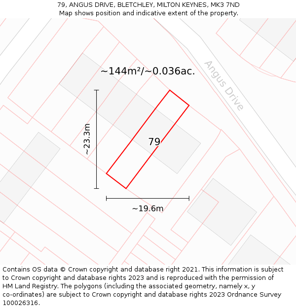 79, ANGUS DRIVE, BLETCHLEY, MILTON KEYNES, MK3 7ND: Plot and title map