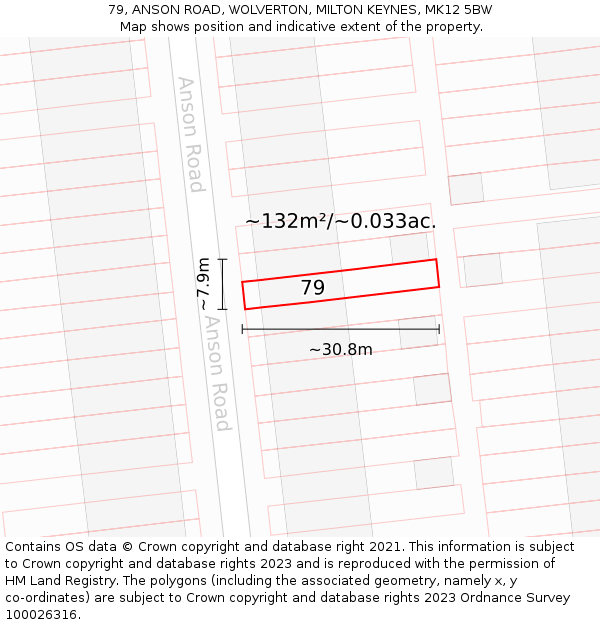 79, ANSON ROAD, WOLVERTON, MILTON KEYNES, MK12 5BW: Plot and title map