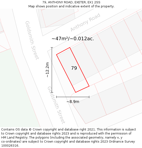 79, ANTHONY ROAD, EXETER, EX1 2SS: Plot and title map