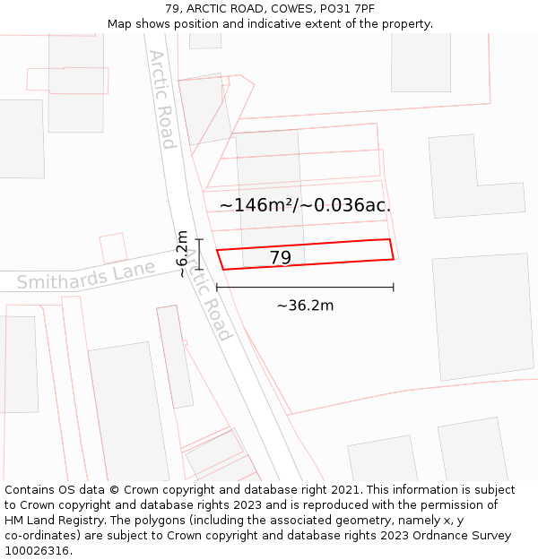 79, ARCTIC ROAD, COWES, PO31 7PF: Plot and title map