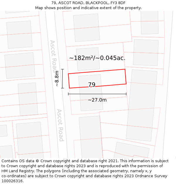79, ASCOT ROAD, BLACKPOOL, FY3 8DF: Plot and title map