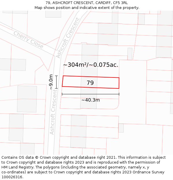 79, ASHCROFT CRESCENT, CARDIFF, CF5 3RL: Plot and title map