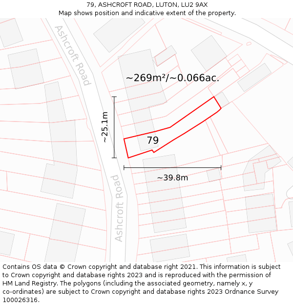 79, ASHCROFT ROAD, LUTON, LU2 9AX: Plot and title map