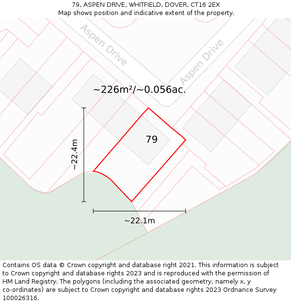 79, ASPEN DRIVE, WHITFIELD, DOVER, CT16 2EX: Plot and title map