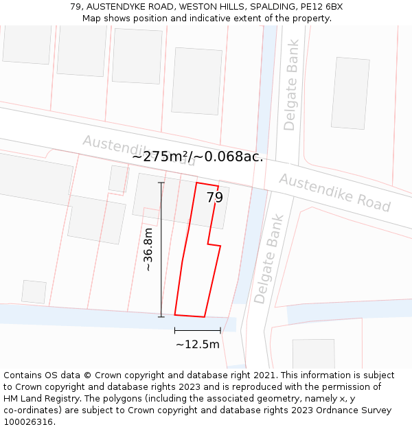 79, AUSTENDYKE ROAD, WESTON HILLS, SPALDING, PE12 6BX: Plot and title map