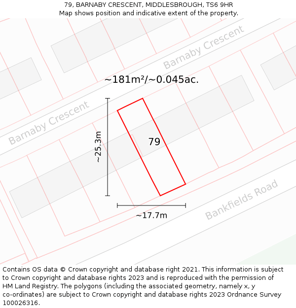 79, BARNABY CRESCENT, MIDDLESBROUGH, TS6 9HR: Plot and title map