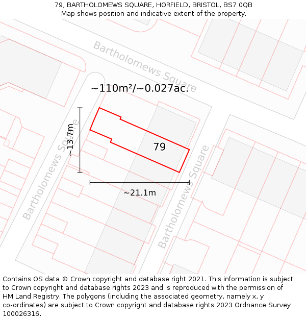 79, BARTHOLOMEWS SQUARE, HORFIELD, BRISTOL, BS7 0QB: Plot and title map