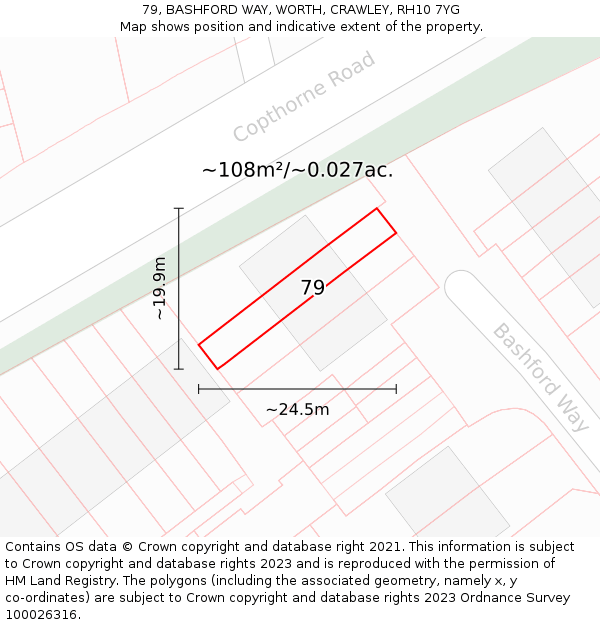 79, BASHFORD WAY, WORTH, CRAWLEY, RH10 7YG: Plot and title map
