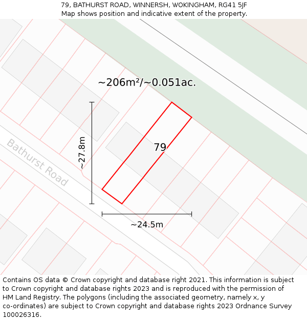 79, BATHURST ROAD, WINNERSH, WOKINGHAM, RG41 5JF: Plot and title map