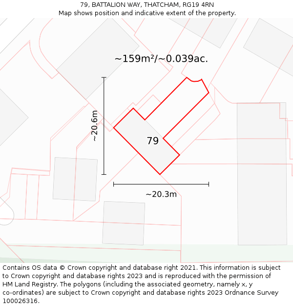 79, BATTALION WAY, THATCHAM, RG19 4RN: Plot and title map
