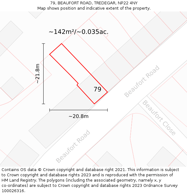 79, BEAUFORT ROAD, TREDEGAR, NP22 4NY: Plot and title map