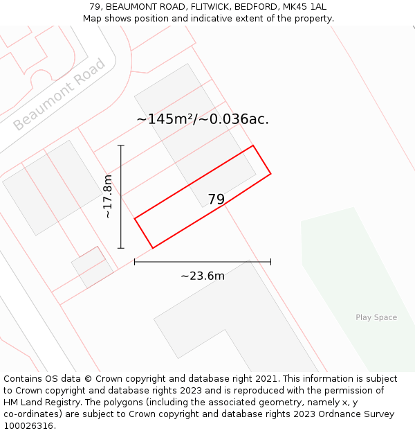 79, BEAUMONT ROAD, FLITWICK, BEDFORD, MK45 1AL: Plot and title map