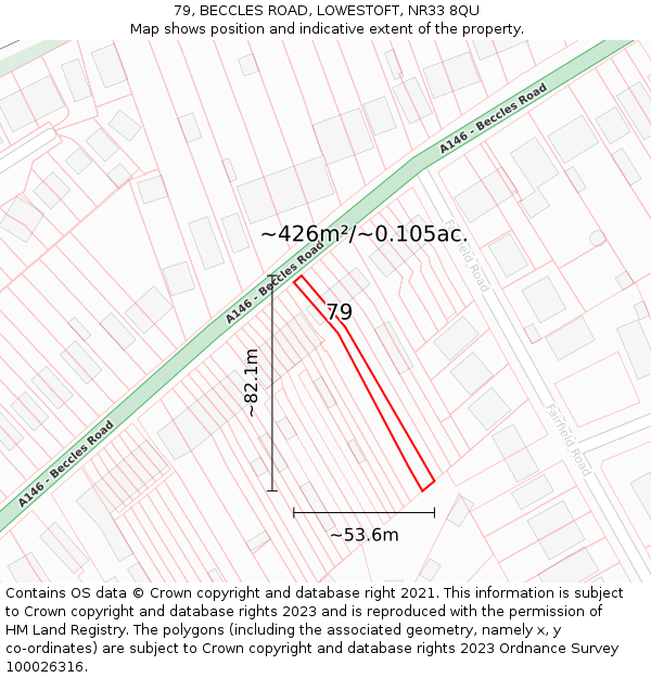 79, BECCLES ROAD, LOWESTOFT, NR33 8QU: Plot and title map