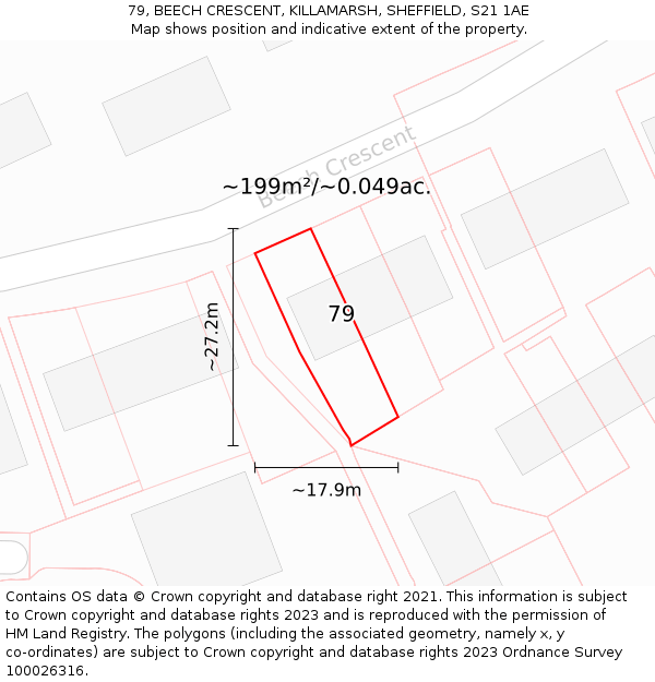 79, BEECH CRESCENT, KILLAMARSH, SHEFFIELD, S21 1AE: Plot and title map