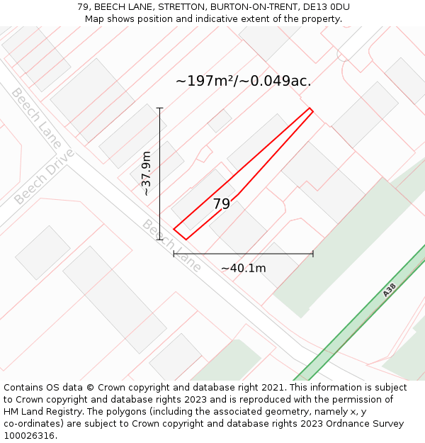 79, BEECH LANE, STRETTON, BURTON-ON-TRENT, DE13 0DU: Plot and title map
