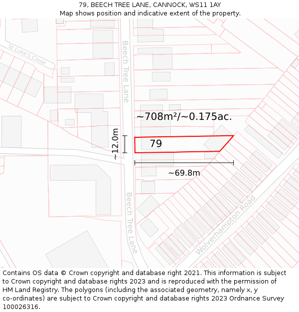 79, BEECH TREE LANE, CANNOCK, WS11 1AY: Plot and title map