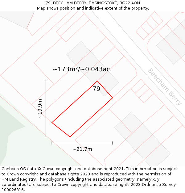 79, BEECHAM BERRY, BASINGSTOKE, RG22 4QN: Plot and title map