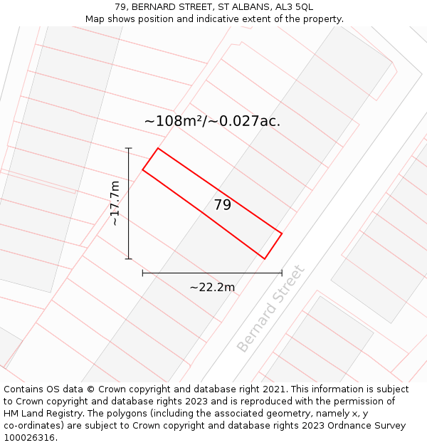 79, BERNARD STREET, ST ALBANS, AL3 5QL: Plot and title map