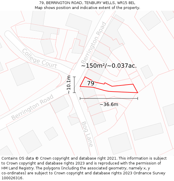 79, BERRINGTON ROAD, TENBURY WELLS, WR15 8EL: Plot and title map
