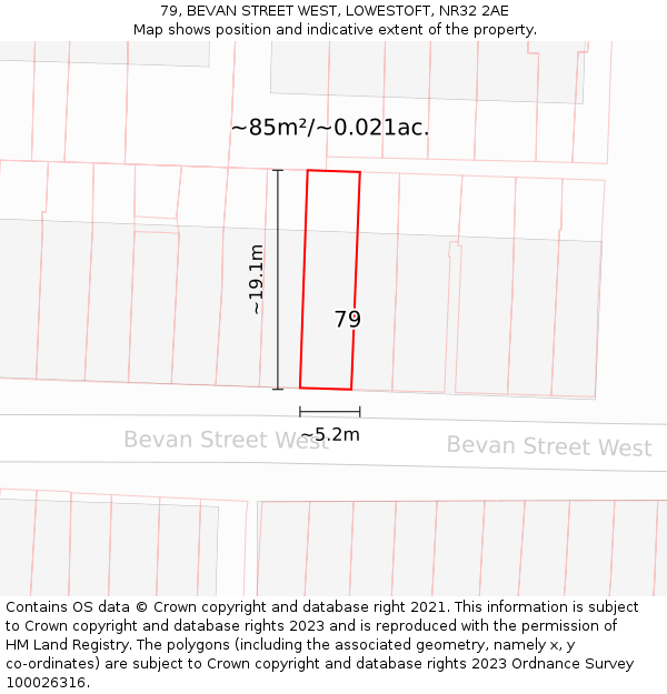 79, BEVAN STREET WEST, LOWESTOFT, NR32 2AE: Plot and title map