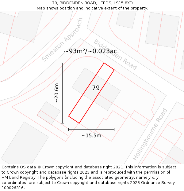 79, BIDDENDEN ROAD, LEEDS, LS15 8XD: Plot and title map