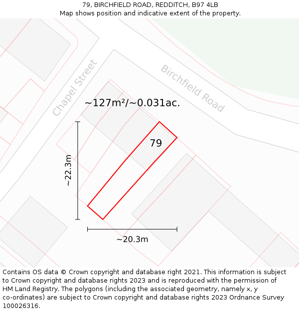 79, BIRCHFIELD ROAD, REDDITCH, B97 4LB: Plot and title map