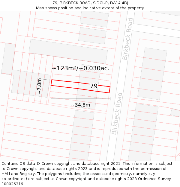 79, BIRKBECK ROAD, SIDCUP, DA14 4DJ: Plot and title map