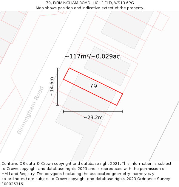 79, BIRMINGHAM ROAD, LICHFIELD, WS13 6PG: Plot and title map