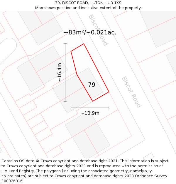 79, BISCOT ROAD, LUTON, LU3 1XS: Plot and title map