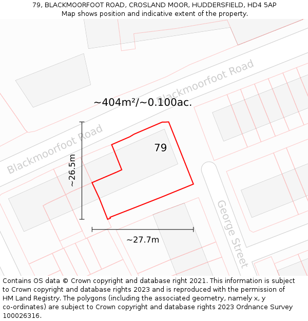 79, BLACKMOORFOOT ROAD, CROSLAND MOOR, HUDDERSFIELD, HD4 5AP: Plot and title map