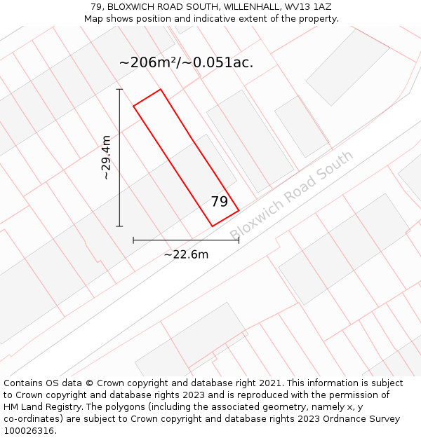 79, BLOXWICH ROAD SOUTH, WILLENHALL, WV13 1AZ: Plot and title map