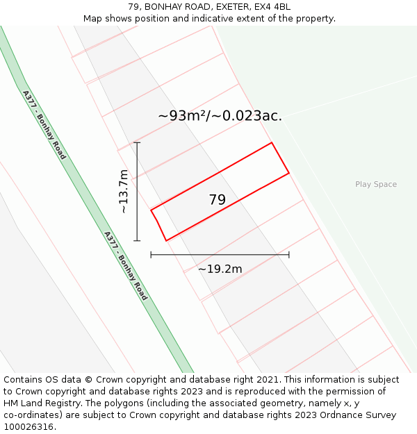 79, BONHAY ROAD, EXETER, EX4 4BL: Plot and title map