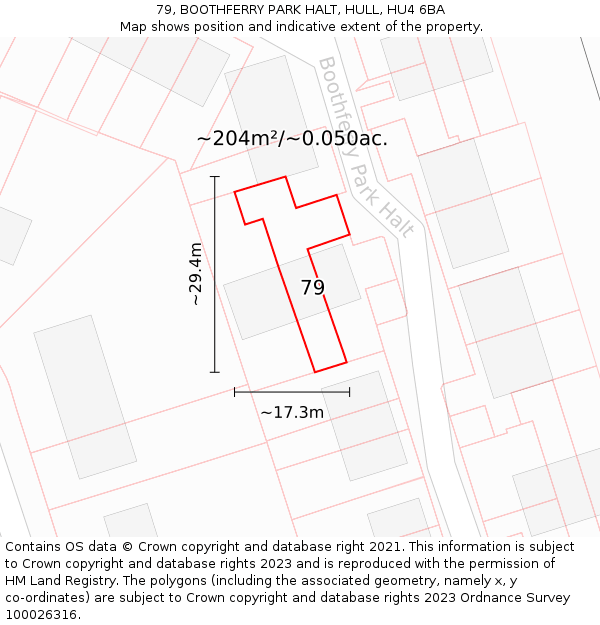 79, BOOTHFERRY PARK HALT, HULL, HU4 6BA: Plot and title map