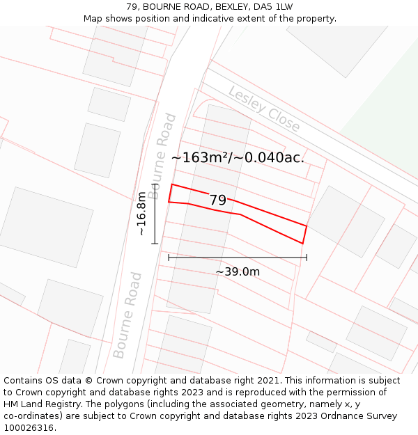 79, BOURNE ROAD, BEXLEY, DA5 1LW: Plot and title map