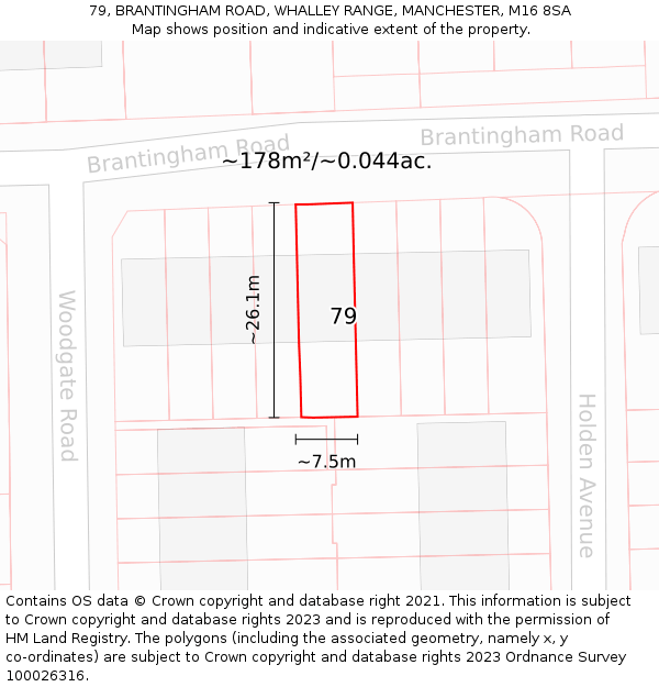 79, BRANTINGHAM ROAD, WHALLEY RANGE, MANCHESTER, M16 8SA: Plot and title map