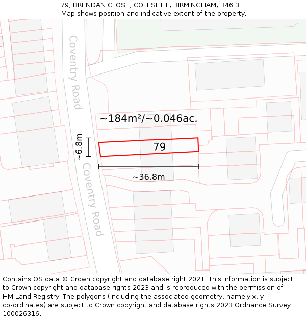 79, BRENDAN CLOSE, COLESHILL, BIRMINGHAM, B46 3EF: Plot and title map