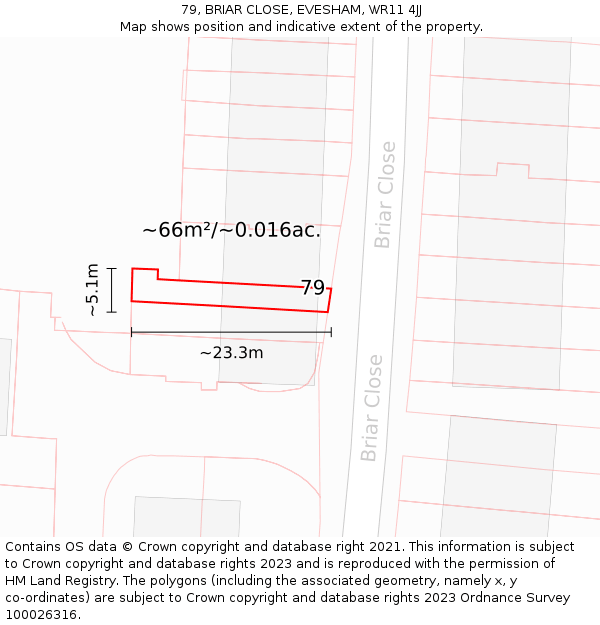 79, BRIAR CLOSE, EVESHAM, WR11 4JJ: Plot and title map
