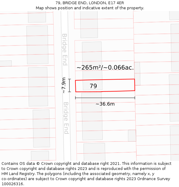 79, BRIDGE END, LONDON, E17 4ER: Plot and title map