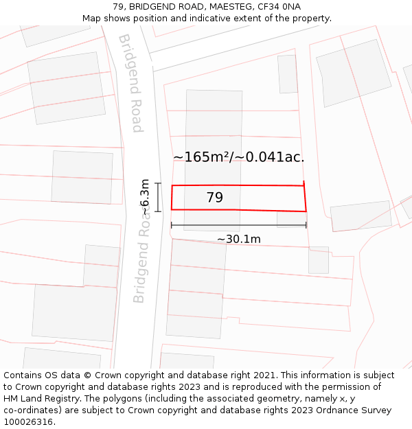 79, BRIDGEND ROAD, MAESTEG, CF34 0NA: Plot and title map