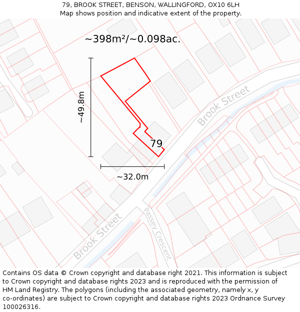 79, BROOK STREET, BENSON, WALLINGFORD, OX10 6LH: Plot and title map