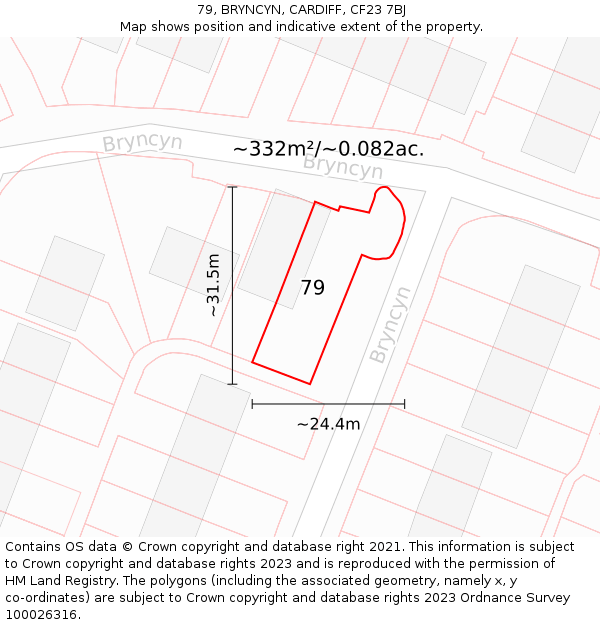79, BRYNCYN, CARDIFF, CF23 7BJ: Plot and title map