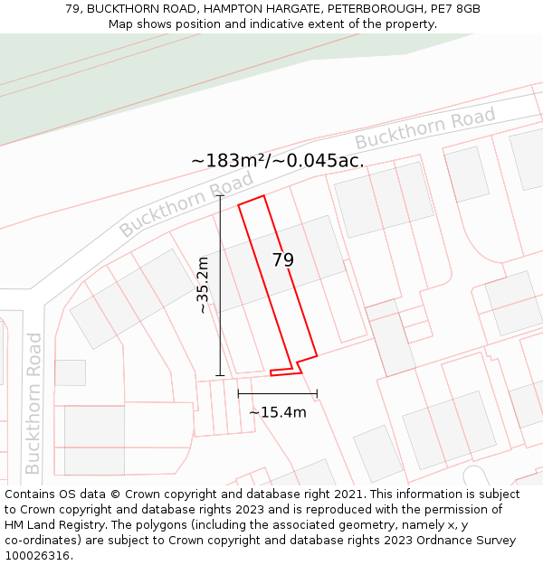 79, BUCKTHORN ROAD, HAMPTON HARGATE, PETERBOROUGH, PE7 8GB: Plot and title map