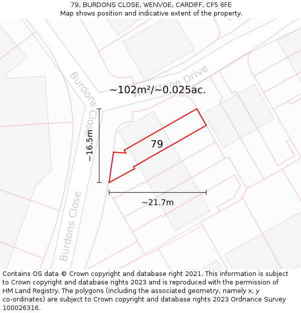 79, BURDONS CLOSE, WENVOE, CARDIFF, CF5 6FE: Plot and title map