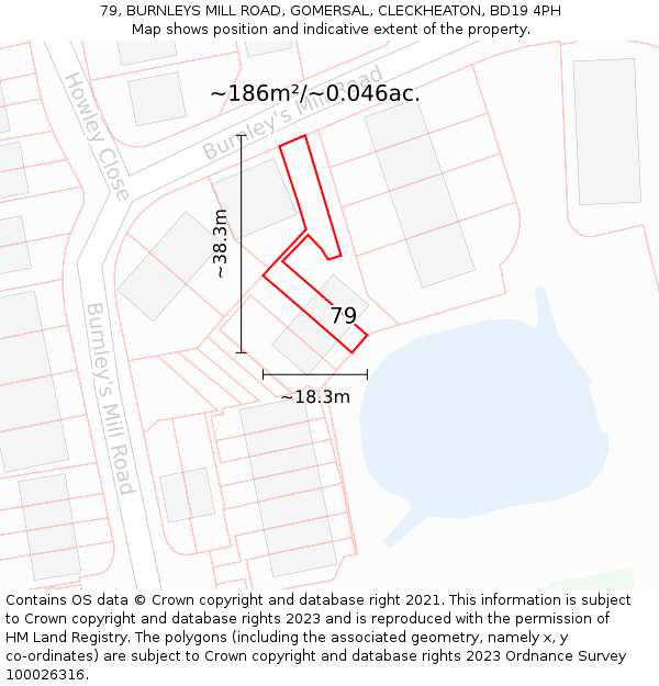 79, BURNLEYS MILL ROAD, GOMERSAL, CLECKHEATON, BD19 4PH: Plot and title map